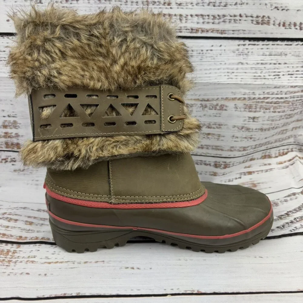 Khombu Nola Snow Winter Leather Faux Fur Brown Pink Lace Up Boots WOMENS SIZE 6M